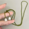 Choker Olive Green Crystal Beads 계곡의 흰색 백합 밸리 이중 레이어 여성을위한 목걸이 다양한 착용 방법 도매