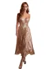 Платья Сексуальное свадебное платье для гостей 2023 Женское розовое золото с открытой спиной Тонкие Vestidos De Gala Вечерние платья без рукавов Престижные хвостовые платья