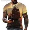 Homens camisetas Vintage Homens Navio T-shirts 3D Impresso Navio Pirata Pescoço Manga Curta Camiseta Para Homens Oversized Tops Camiseta Homme Camiseta L240304