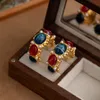 French Spring Fashion Retro Ruby Hoops Kolczyki Kobiety Ear Stud Gold Gold Pleted Diamonds Designer Jewelry E2024-6