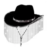 Berets Diamond 12cm Fringe Freestone Cowgirl Hat Tassel Glitter West Hats Fancy Dress Rave Party Girl Capar Cap