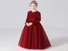 Rouge rose hiver paillettes à manches longues fille robe de soirée enfants robe pour filles enfants vêtements velours princesse robes de mariée Costum8013105