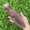 Top Quality S2264 Two-layer general-purpose cowhide leather Genuine Leather Knife Sheath for Fixed Blade 6.5 Inch Knives Brown Basket Weave Sheaths with Belt Holder