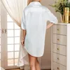 Women's Sleepwear Solid Color Button Down Mid Sleeve Shirt Style Chiffon Cute And Sexy Nightgown Cotton Women Cat