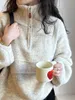 Sweter zamykany na pół szyi dla kobiet, zagęszczony jesień i zimowy leniwy francuski retro luźny różowy sweter