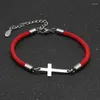 Bracelets de charme en acier inoxydable croix bracelet amoureux simple réglable chanceux corde rouge pour femmes hommes couples bijoux d'amitié