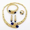 Итальянский роскошный комплект ювелирных изделий золотого цвета с опалом для женщин, ожерелье, серьги, браслет, набор колец для свадебного подарка, женские аксессуары 240228