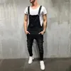 Men's Jeans Men Motorcycle Slim Ripped Distressed Solid Bib Overalls Jumpsuits Stylish Male Biker Strap Denim Pants