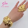 18K Or Couleur Manchette Fleur Bracelet Bague Pour Femmes Marocain France Dubaï Luxe Cuivre Bracelet Bijoux Nigérian Fête De Mariage Gif 240221