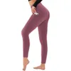 LU-090 Bilaterala fickor Yoga Pants Thin High Maist Naken Sports Fitness Gym Leggings for Women Workout Wear Tights