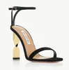 이탈리아 디자인 Aquazzura Twist Women Sandals Shoes Crystals 장식 발목 스트랩 황금 꼬인 발 뒤꿈치 숙녀 편안한 걷기 이탈리아 디자인 우아한 걷기 EU35-43