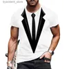 T-shirt da uomo 2022 Estate New Mens T-shirt a maniche corte Abito finto Streetwear 3D Canotta Moda Divertente Tuxedo Papillon Stampa 3D Top L240304