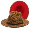 Wide Brim Hats Fedoras Red Bottom Leapord Pattern Fedora Lady Purse Fashion Top Hat Jazz For Women Felt205o