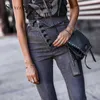 Women's Jeans Waist Ankle Length Jeans Bodycon Woman 2019 Autumn Multi-button Gary Denim Jeans 240304