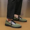 Klädskor roman designer mocka grön brwon svart spetsiga bröllop oxford män casual loafers formella skor zapatos hombre 48