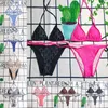 Womens bikini designer sexy praia biquinis nadar terno moda carta impresso rendas até verão split maiô biquinis para mulher