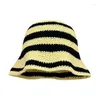 Basker y166 damer virka randmönster fiskare hatt bred brim hink solproof cap