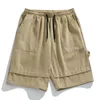 Shorts masculinos verão sólido cintura alta bolsos cordão bandagem com elástico solto casual roupas esportivas moda calças góticas