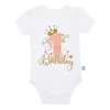 Rompertjes katoenen babymeisje kleding 1e verjaardag bodysuit witte korte mouw romper peuter feestkleding