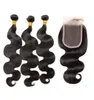 9A Trames de cheveux humains péruviens non transformés avec fermeture en dentelle Couleur naturelle 3PC Hair Bundles 1PC Top Closures 4x4 Virgin Extensions9576327