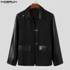 Incerun tops estilo coreano masculino fivela de metal emenda blazer moda masculina imitação de couro manga comprida terno casacos s5xl 240223