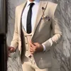 Męskie garnitury beżowe niestandardowe szczupłe dopasowanie do ślubu 3-częściowy włoski styl hrabia Tuxedo Business Formal Suit 2024