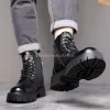 Trends Leather Men Warm Plush Snow Boots Business Fashion Genuine Leather Men Boots Lace Up Outdoor Motorcycle Thick Soled Boots