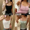 Yoga outfit kvinnor s spets trim cami toppar ärmlös spaghetti rem smal passform av skördet ner kamisol streetwear sport bh