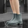 Bota de borracha para mulheres sapatos de chuva à prova d 'água trabalho jardim galochas pesca botas de chuva skate tornozelo cozinha senhoras calçados 240228