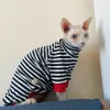 Sphynx roupas de gato estiramento casaco de algodão preto para cão listrado inverno camiseta para devon rex macio 4 pernas macacão acessórios de gato 240304