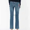 Jeans femme Jeans mère automne hiver taille haute broderie Micro-évasé recadrée 240304