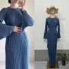 Bell Sleeve Midlength Dress European and American Fashion 2024 Spring New Long Kirt Temperament Pleated FZ030480