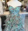 Printed Floral Prom Dress Sweetheart Fitted Bodice Layered Ruffled Lady Pageant Winter Formal Evening Gown Special Occasion Gala Wear Lilac Aqua Dreamsicle Multi