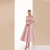 Party Dresses Pink Evening 2024 Satin Elegant V-Neck Off-the-Shoulder Ball Glowns Enkel sexig högkvalitativ Back Bow A-Line Dress
