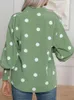 Camicette da donna Camicetta a pois Donna Casual Allentata Manica a lanterna Camicia con risvolto Office Lady Primavera Autunno Chic Top elegante Verde Moda