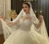 2024 Elegante vestido de novia para novias Cuello alto Mangas largas Lentejuelas Rebordear Vestidos de novia Árabe Dubai Vestidos De Novia Por encargo