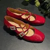 Dress Shoes Low Heels Mary Janes For Women Pump Luxury Red Silver Women's Heeled Genuine Leather Party Office Wedding Lolita