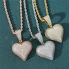 New Arrived Heart Shape Solid Back Pendant Necklace with Rope Chain Iced Out Zircon Mens Hip Hop Jewelry Gift325n