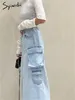 Gonne Syiwidii Cargo Jeans Gonna per donna 2024 A vita alta Più di una tasca Moda lunga Vintage Split Casual