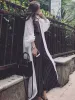 Кардиганы 2022 Женская блузка Летняя рубашка с пышными рукавами и длинной рубашкой Кимоно Кардиган Свободное кимоно Черно-белая блузка Шифоновая солнцезащитная мода