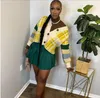 Cardigan lavorato a maglia di design da donna Maglioni ragazze a contrasto colore verde giallo Y2K maniche lunghe scozzesi girocollo vestibilità ampia giacca felpata calda morbida e versatile