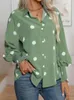 Camicette da donna Camicetta a pois Donna Casual Allentata Manica a lanterna Camicia con risvolto Office Lady Primavera Autunno Chic Top elegante Verde Moda