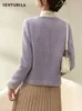 여자 재킷 Sentubila Purple Textured Tweed Women 2024 작업 사업 Open Front Autumn Winter Elegant Blazer Coats Outwear 123W44389