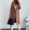 Blends Korea Women Spring Autumn Brown Loose Long Wool Coat Jacket Woolen Overcoat Split Hem Long Cardigan Outerwear