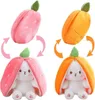 18cm Creative Funny Doll Carrot Rabbit Plush Toy Stuffed Soft Hiding in Strawberry Bunny Bag Toys for Kids Girls Birthday Easter Gift