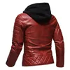 Fashion Red Jacket Men s PU Leather Hooded Jacket Personality Motorcycle Jacket Large Size Fashion Men S Clothing240304