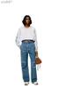 Womens Jeans 2024womens Undefined High Waist Openwork Patched Embroidered Loewe Straight Trousers Jeans 240304