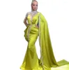 Party Dresses Eightale Gold Avondjurken Hoge Hals Kralen Strass Mermaid Prom Gown Cape Lange Mouwen Satin Arabische Dubai Jurke