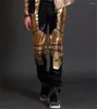 Scene Wear Nightclub Bar Singer Golden Black Male Pants Leather Trouserslead Dance Jazz Performance Costum