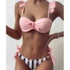 Set costume da bagno a fascia da donna push up con volant in pizzo a righe costume da bagno femminile con reggiseno a coppa e costume da bagno taglio alto